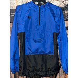 Umbro Hooded Windbreaker Track Jacket Lined Blue youth boys Size XL 16 18